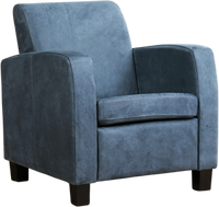 Blauwe leren landelijke fauteuil Joy - poot hout bruin - Kenia Leer Denim (blauw leer)