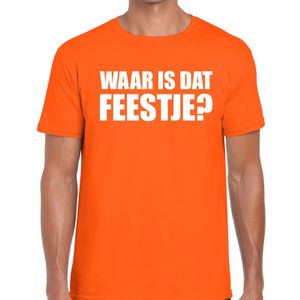 Waar is dat feestje heren T-shirt oranje