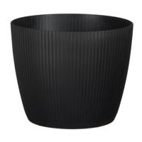 Mica Decorations Plantenpot - kunststof - zwart/ribbels- D19 x H19 cm   -