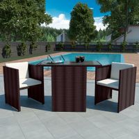 3-delige Bistroset met kussens poly rattan bruin