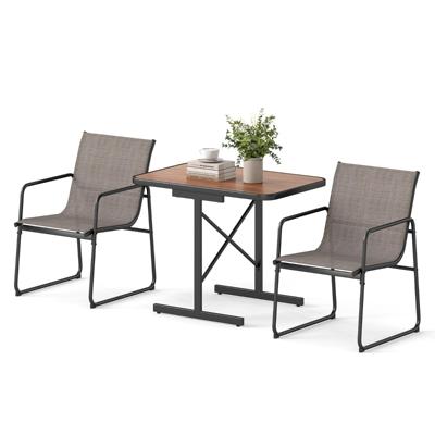 Patio Bistro 3-delige Meubelset met Rechthoekige Eettafel en 2 Stoffen Fauteuils Zwart + Bruin