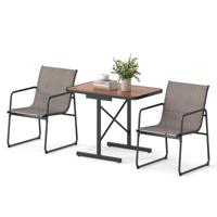 Patio Bistro 3-delige Meubelset met Rechthoekige Eettafel en 2 Stoffen Fauteuils Zwart + Bruin