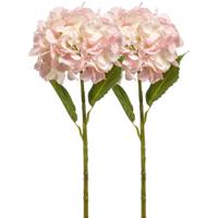 Kunstbloem hortensia tak - 2x - 52 cm - licht roze - Real Touch - hydrangea - kunst zijdebloemen