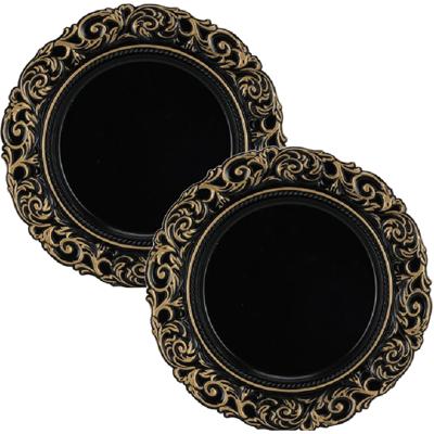 Kaarsenborden/onderborden - Set van 2x stuks - rond - zwart - kunststof - D36 cm - kaarsonderzetter