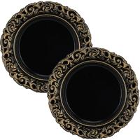 Kaarsenborden/onderborden - Set van 2x stuks - rond - zwart - kunststof - D36 cm - kaarsonderzetter