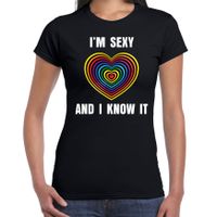 Regenboog hart Sexy and I Know It gay pride zwart t-shirt voor dames