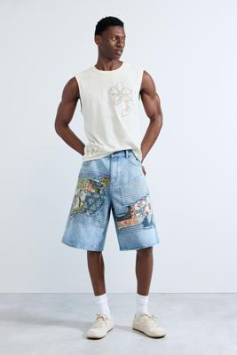 denim bermuda met patches - BLUE - 36