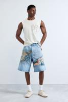 denim bermuda met patches - BLUE - 30