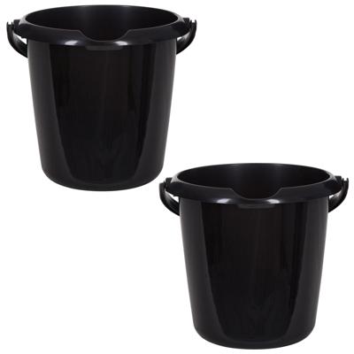 Emmer - 2x - 5 liter - Kunststof - Zwart - 25 x 25 x 22 cm