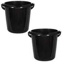 Emmer - 2x - 5 liter - Kunststof - Zwart - 25 x 25 x 22 cm