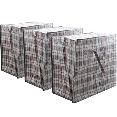 Mega grote XXL boodschappentas / dekentas - 3x stuks - grijs geruit - 65 x 30 cm - kunststof - 82 li