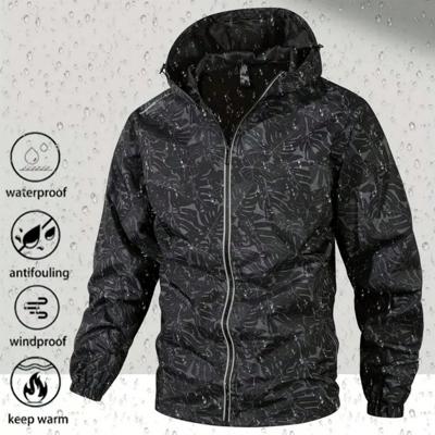 Men's Waterproof Windbreaker - Hooded Outdoor Hiking Jacket in Black Black / S