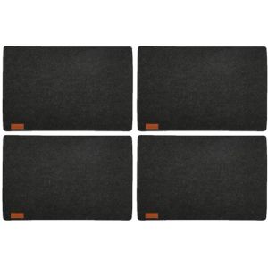 12x stuks rechthoekige placemats met ronde hoeken polyester antraciet 30 x 45 cm