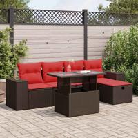 6-delige Loungeset met kussens poly rattan acacia zwart