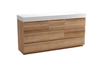 Balmani Lucida staand badmeubel 180 x 55 cm teakhout met Dominus enkel of dubbel wastafelblad in solid surface mat wit - thumbnail