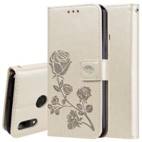 Rose reliëf horizontale Flip PU lederen draagtas voor Huawei P Smart 2019 met houder & kaartsleuven & portemonnee (goud)