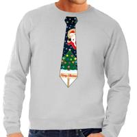 Foute kersttrui - sweater - met stropdas in kerst print - grijs - voor heren