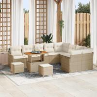 Tuinbankenset met kussen 12 pcs Beige poly rattan