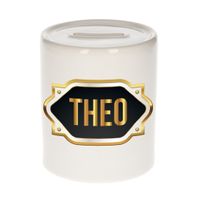 Naam cadeau spaarpot Theo met gouden embleem