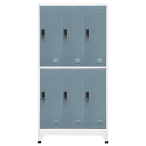 The Living Store Lockerkast - Modern - Kast - 90x45x180 cm - Staal - Grijs - Met hanger - 6 deuren