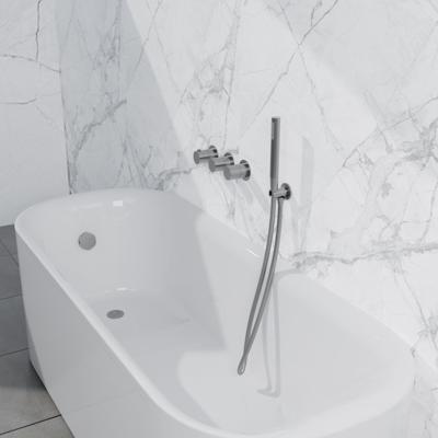 Fortifura Nebbio Badcombinatie-set - thermostaatkraan - inbouwdeel - inbouw uitbreiding - wandaansluitbocht - metalen doucheslang - staaf handdouche - badafvoer opbouw - geborsteld RVS PVD (RVS) SW1183066 SW1183076 SW1183079 SW542645 SW706208 SW