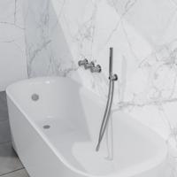 Fortifura Nebbio Badcombinatie-set - thermostaatkraan - inbouwdeel - inbouw uitbreiding - wandaansluitbocht - metalen doucheslang - staaf handdouche - badafvoer opbouw - geborsteld RVS PVD (RVS) SW1183066 SW1183076 SW1183079 SW542645 SW706208 SW