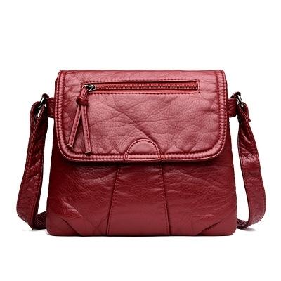 Vrouwen messenger bags zachte gewassen PU lederen tas mode vrouwelijke portemonnees en handtas 25cmX3cmX22cm (rood)