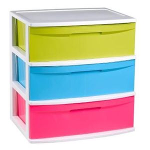 Ladeblokje/spullen storage organizer 3x lades - multi kleuren/transparant - L56 x B40 x H61 cm - pla