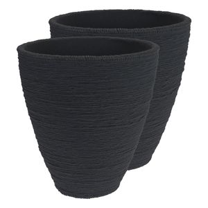 Plantenpot/bloempot Ribbed - 2x - Tuin - stevig kunststof - antraciet grijs - D40 x H42 cm