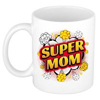 Super mom retro cadeau mok / beker wit - kado voor mama / moederdag - popart - feest mokken - thumbnail