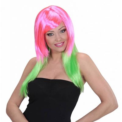 Roze groene pruik voor dames