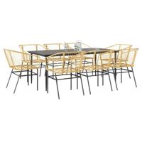 9-delige Tuinset poly rattan glas bruin