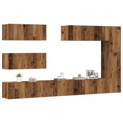 7-delig Tv-meubelset wandmontage bewerkt hout oud houtkleurig