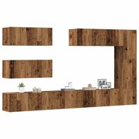 7-delig Tv-meubelset wandmontage bewerkt hout oud houtkleurig