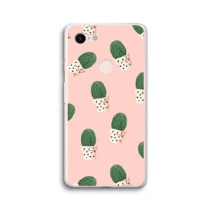 Cactusprint roze: Google Pixel 3 XL Transparant Hoesje