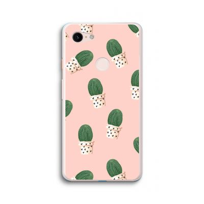 Cactusprint roze: Google Pixel 3 XL Transparant Hoesje