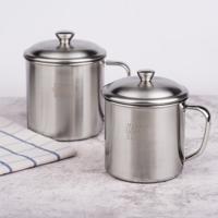 5 stuks extra dik 304 RVS Cup Kinder mond beker met handvat cover huishoudelijke volwassen drinken water beker 10cm met deksel
