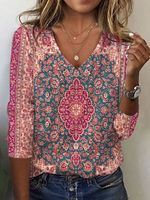 Casual V Neck Loose Ethnic T-Shirt - thumbnail