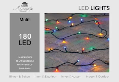 Led outdoor 180l/18m led multi - 10m aanloopsnoer groen - bi-bui - aan/uit/8/16u timer/ip44 trafo Anna's collection - Annas collection