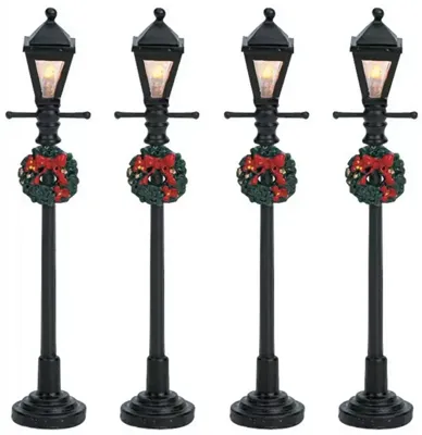Lemax gas lantern street lamp s/4 verlichte straatlantaarn 2006