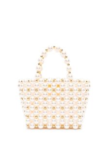 Vanina mini sac cabas Rêveries orné de perles - Blanc