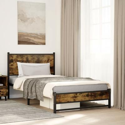 Bedframe zonder matras metaal gerookt eikenkleurig 107x203 cm