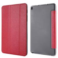 Zijde textuur horizontale Flip lederen draagtas met drie-opvouwbare houder voor Galaxy tab P200 (rood)