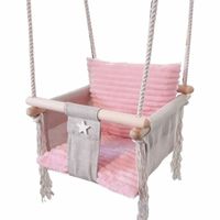 Luxe houten handgemaakte baby schommel en kinder schommel met roze kussen - thumbnail