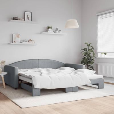 Slaapbank met onderschuifbed 100x200 cm stof lichtgrijs