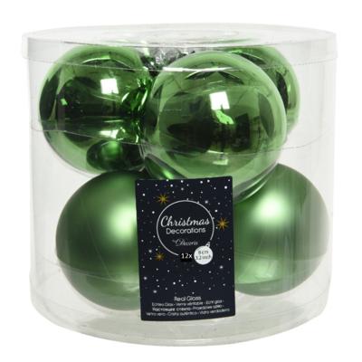 Kerstballen - 12x st - groen - 8 cm - glas - kerstversiering Kerstballen - 12x st - groen - 8 cm - glas - kerstversiering