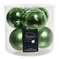 Kerstballen - 12x st - groen - 8 cm - glas - kerstversiering