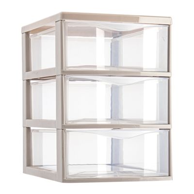 Ladeblokje/bureau organizer met 3x lades - transparant/beige - L18 x B25 x H25 cm - plastic Ladeblokje/bureau organizer met 3x lades - transparant/beige - L18 x B25 x H25 cm - plastic