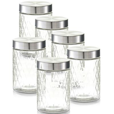 Zeller keuken voorraadpotten / bewaarpotten - 6x - 1200 ml - geruit glas - 11 x 17 cm