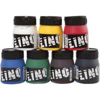 Creativ Company Linoleum verf, diverse kleuren, 7x250 ml/ 1 doos Creativ Company Linoleum verf, diverse kleuren, 7x250 ml/ 1 doos